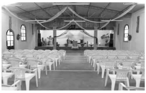 Interior del templo de la Iglesia Evangélica Pentecostés Independiente Tsotsil Sólo Cristo Salva. San Cristóbal de Las Casas, Chiapas. 11 de agosto de 2013