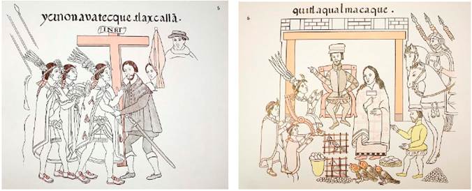 De izquierda a derecha: láminas 5 y 6 del Lienzo de Tlaxcala