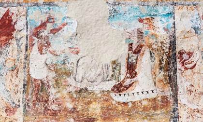 Detalle del muro del evangelio de la capilla abierta de Actopan, Hidalgo, México.