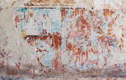 Detalle del muro de la epístola, capilla abierta de Actopan, Hidalgo, México