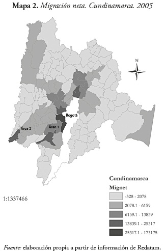 Mapa 2. Migración neta. Cundinamarca. 2005