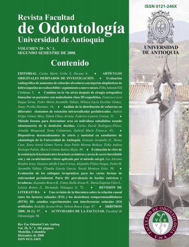 					View Vol. 20 No. 1 (2008): Revista Facultad de Odontología Universidad de Antioquia
				